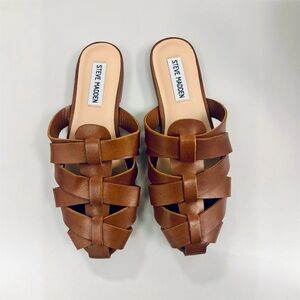Steve Madden JANSEN tan leather slipper sandals, women’s size 6